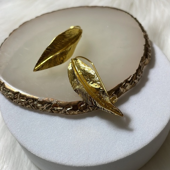 Zara Gold Textured Leaf Earrings - Picture 11 of 12